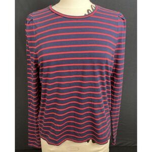 J.Crew Women Navy Blue Red Striped Long Sleeve Crew Neck T Shirt Tee Top Size L